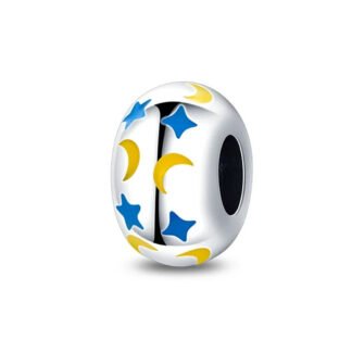Silver Cosmic Yellow Crescent Moon Blue Sparkles Charm