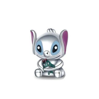 Silver Stitch Holding Fish Cartoon Charm