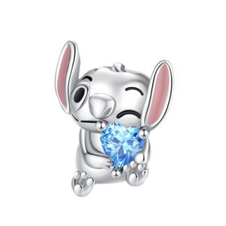 Silver Dorky Stitch Blue Heart Gem Cartoon Charm