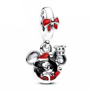 Silver Mickey Mouse Christmas Celebration Red Bow Charm