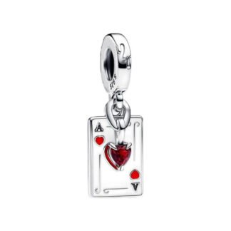 Silver Ace of Red Heart Card Alice in Wonderland Charm