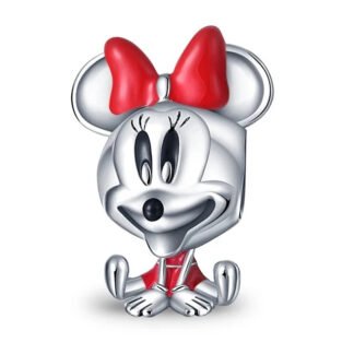 Silver Red Bow Minnie Mouse Tongue Out Disney Charm