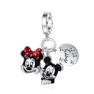 Silver Mickey Minnie Mouse Happy Charm