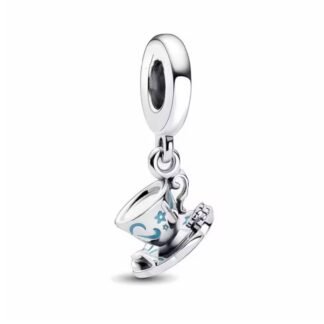 Silver Blue Patterned Tea Cup Charm