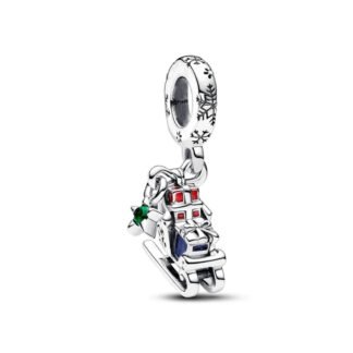 Silver Sleigh Presents Green Gem Star Christmas Charm