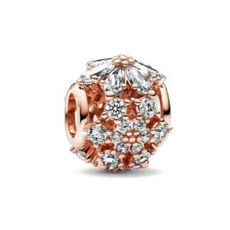 Silver Gold Rose Frosty Snowflake Charm