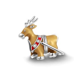 Hardworking Carrying Brown Reindeer Christmas Charm