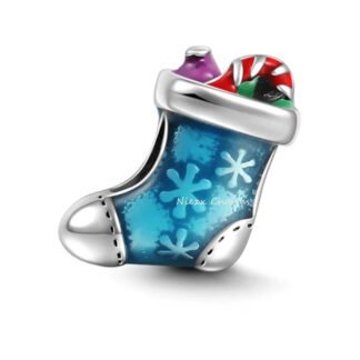 Blue Sock Snowflake Candy Cane Christmas Charm
