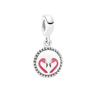 Silver 2 Pink Flamingos Medal Charm