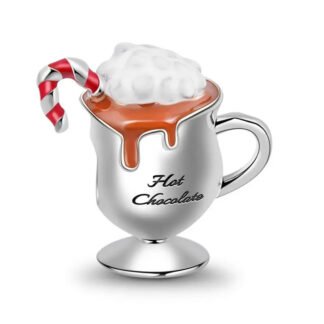 Silver Hot Chocolate Cup Candy Cane Christmas Charm