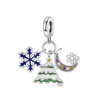 Silver Blue Snowflake Moon Snowy Pine Tree Winter Charm