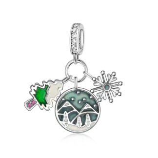 Silver Snowflake Mountains Snowy Pine Tree Winter Charm