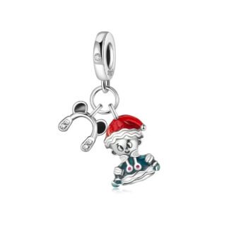 Silver Cozy Red Hat Boy and Headphone Winter Charm