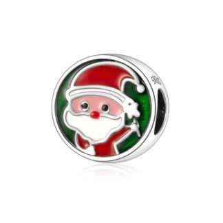 Silver Round Baby Santa Green Christmas Charm
