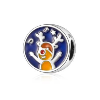 Silver Round Orange Reindeer Christmas Blue Charm