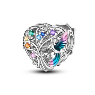 Silver Rainbow Bouquet Hues Hummingbird Heart Charm