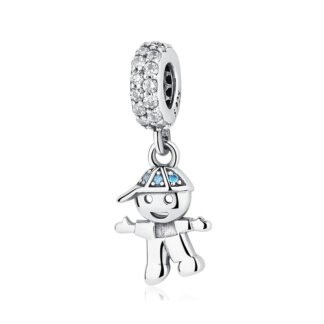 Silver Young Boy Blue Cap Charm
