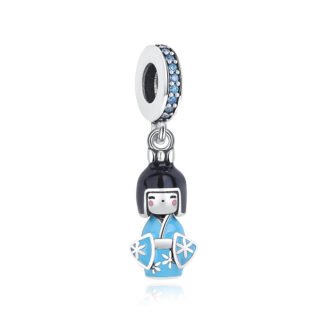 Silver Blue Kimono Japanese Girl Charm
