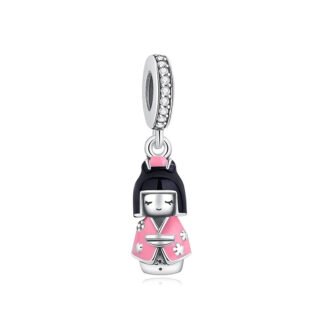 Silver Pink Kimono Japanese Girl Charm