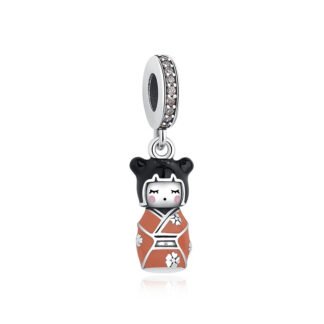 Silver Orange Kimono Japanese Girl Charm