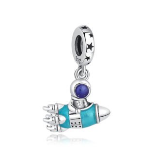 Silver Teal Rocket Astronaut Charm