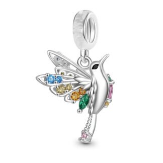 Silver Multicolored Gems Hummingbird Charm