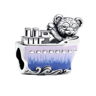 Silver Textured Fur Bear on Blue Ship Charm
