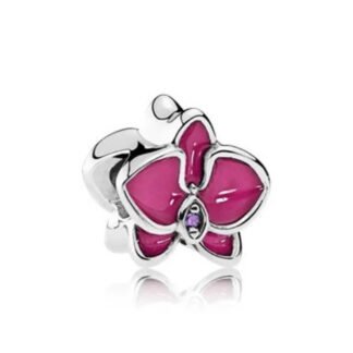 Silver Magenta Orchid Flower Charm