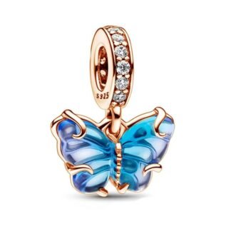 Golden Ornate Butterfly Blue Crystal Wings Charm
