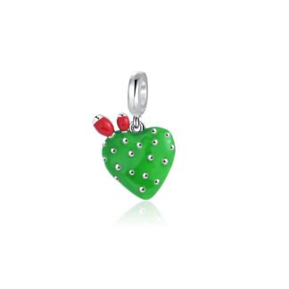 Silver Green Cactus Heart Charm
