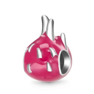 Silver Dark Pink Dragonfruit Charm