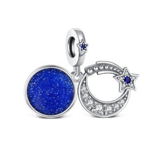 Silver Crescent Moon Comet Blue Sparkly Space Charm