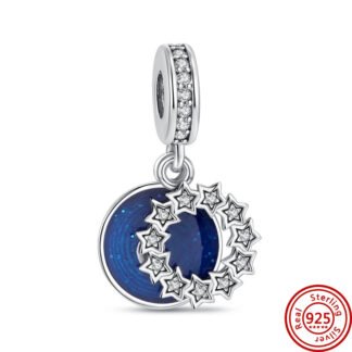Silver Stars Circle Blue Sparkly Space Charm
