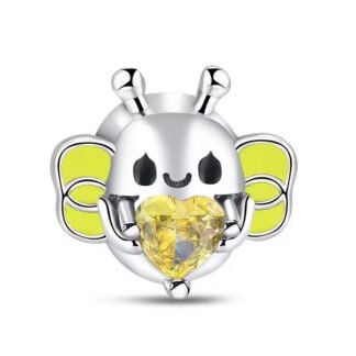 Silver Yellow Honey Bee Heart Gem Charm
