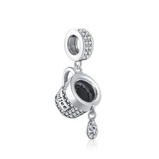Silver Sparkly Coffee Cup Spilling Charm