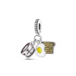Silver Morning Breakfast Egg Toast Coffee Charm