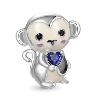 Silver Monkey Blue Heart Gem Charm