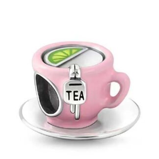 Silver Pink Tea Cup Green Lime Drink Charm