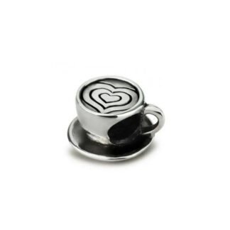 Silver Coffee Cup Heart Ridges Drink Charm
