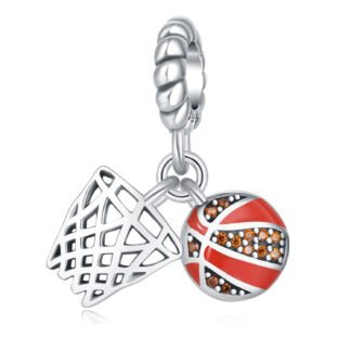 Silver Orange Basketball and Hoop Sport Charm