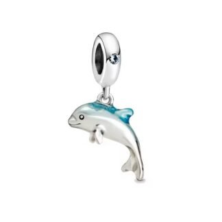 Silver Dorky Blue Dolphin Charm