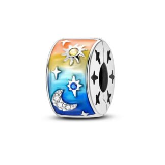 Silver Gradient Cosmic Sky Moon Stars Charm