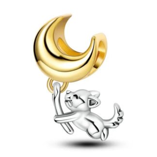Silver Dog Chasing Golden Moon Charm