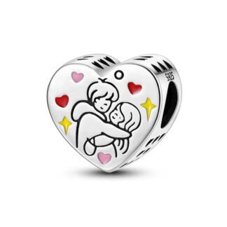 Silver Couple Hugging Sparkles Cute Heart Charm