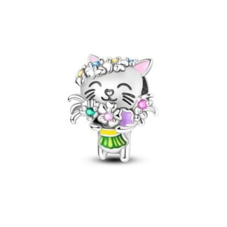 Silver Cheerful Kitty Cat Tropical Lei Charm