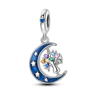 Silver Blue Crescent Moon Rainbow Bouquet Charm