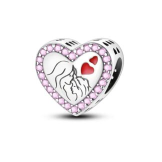 Silver Heart Girls Forehead Kiss Pink Gems Charm