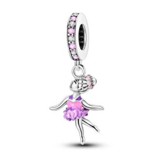 Silver Fancy Pink Ballerina Girl Dance Charm