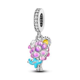 Silver Pink Blob Bouquet Blue Plane Charm