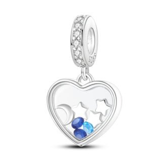 Silver Heart Mini Stars Moon and Blue Gems Charm